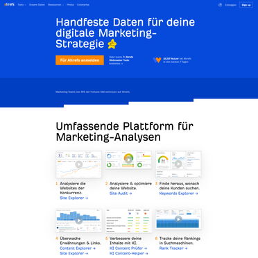 Ahrefs: Umfassendes SEO-Tool für tiefgehende Keyword-Recherche und Wettbewerbsanalyse.