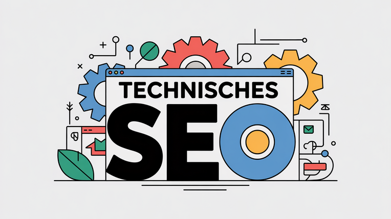 Technische SEO-Infografik mit Zahnrädern