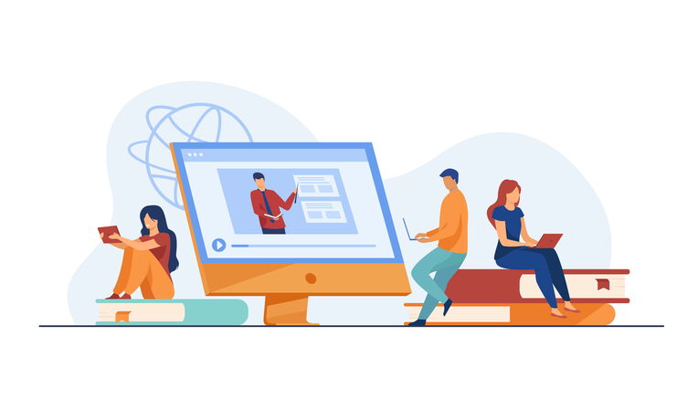 Gruppe von Studenten, die ein Online-Webinar verfolgen