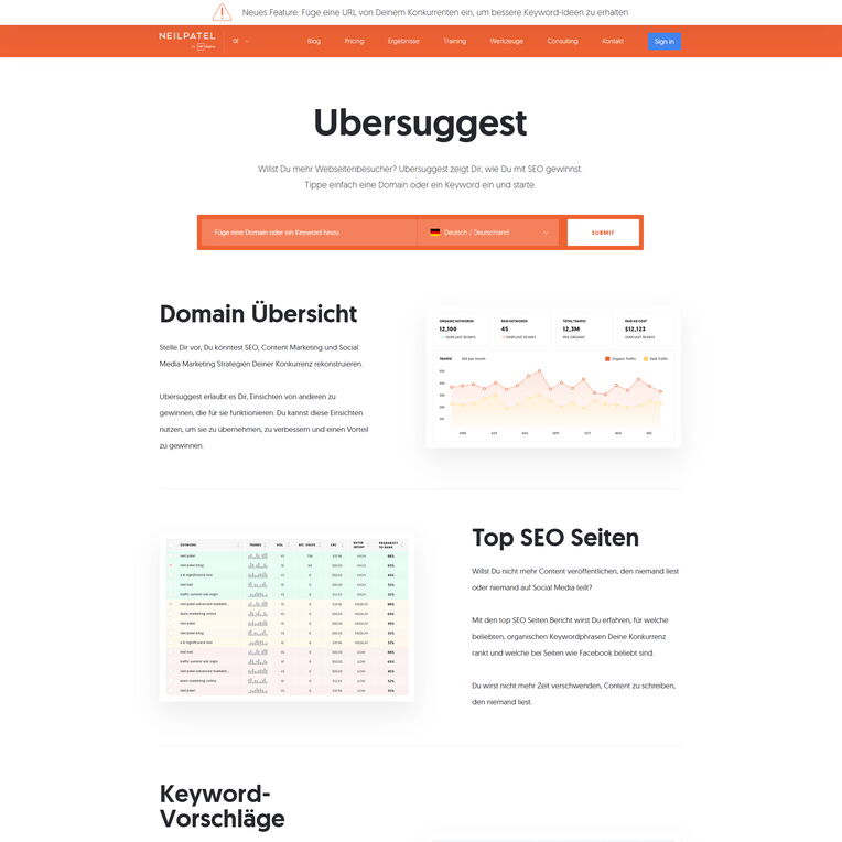 Keyword-Analyse-Tool: Ubersuggest