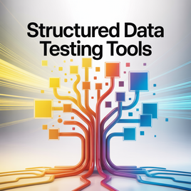 Ein abstraktes, baumartiges Diagramm mit bunten, quadratischen Knotenpunkten und geschwungenen Linien, das das Konzept von "Structured Data Testing Tools" visuell darstellt.